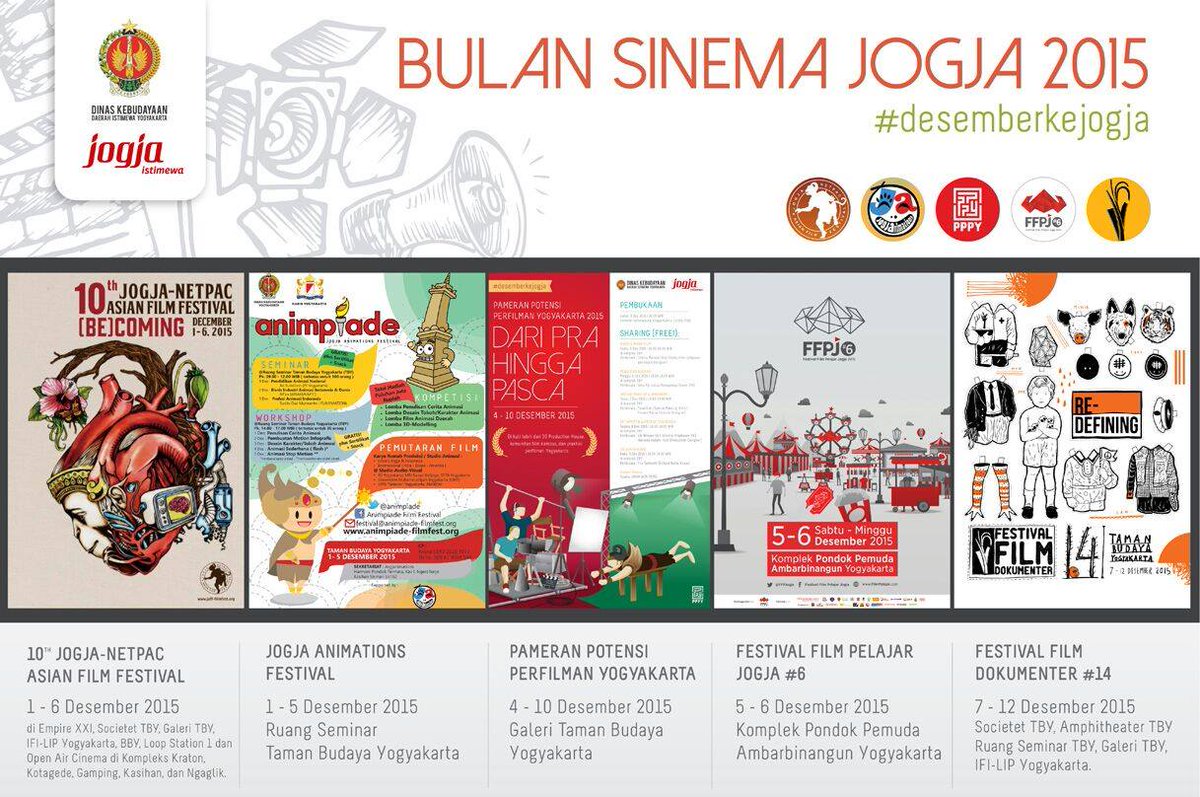 are you ready for Jogja this December? good luck <a href="/FFDjogja/">Forum Film Dokumenter</a> <a href="/JAFFJogja/">Jogja-NETPAC Asian Film Festival</a> <a href="/FFPJogja/">Festival Film Pelajar Jogja</a> <a href="/jogjanimations/">JOGJAnimations</a>! happy festival!