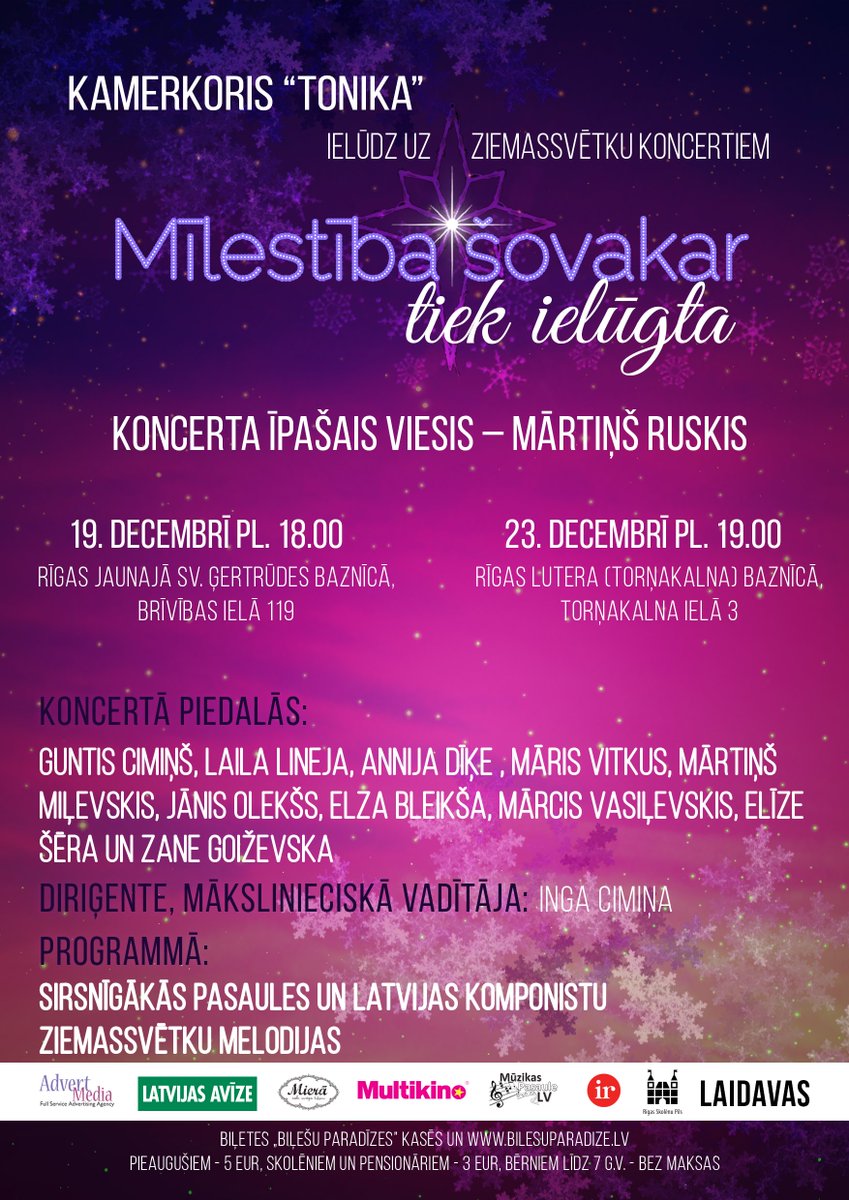 Tonika_RSP's tweet photo. Jau trešo gadu priecēsim Rīgas iedzīvotājus un viesus ar sirsnīgu Ziemassvētku koncertu! Biļetes: @BilesuParadize https://t.co/Edcz2iqbii