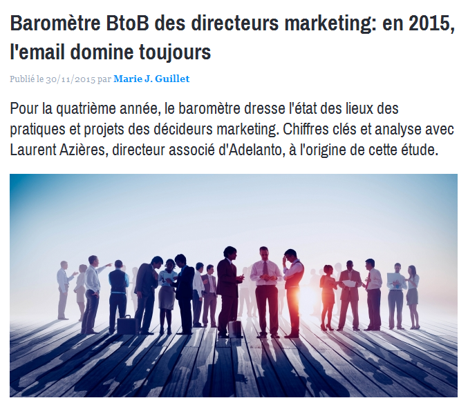 AgenceAdelanto's tweet photo. Les résultats du Baromètre BtoB des Directeurs Marketing en 1ère page de emaketing.fr: https://t.co/BRUpBmMGEW https://t.co/HjGO7tU5kI