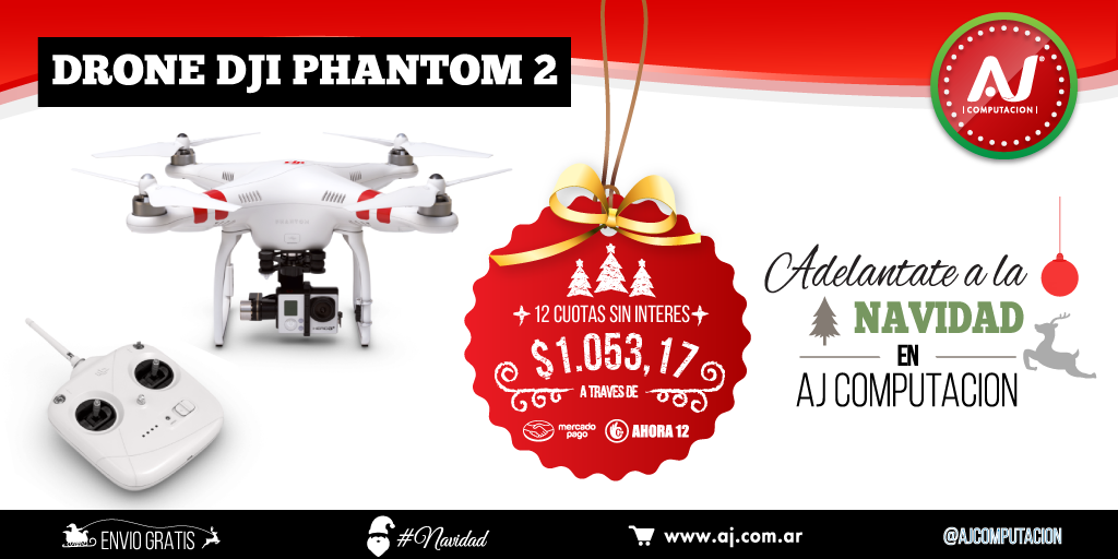 ajcomputacion's tweet photo. 🎄¡Buscá el MEJOR REGALO para esta #Navidad!🎁 DRONE DJI PHANTOM 2 👉 https://t.co/Q5943jZ6KD ���� ¡ENVIO GRATIS! 👌 #geek https://t.co/joEgmsvC3s