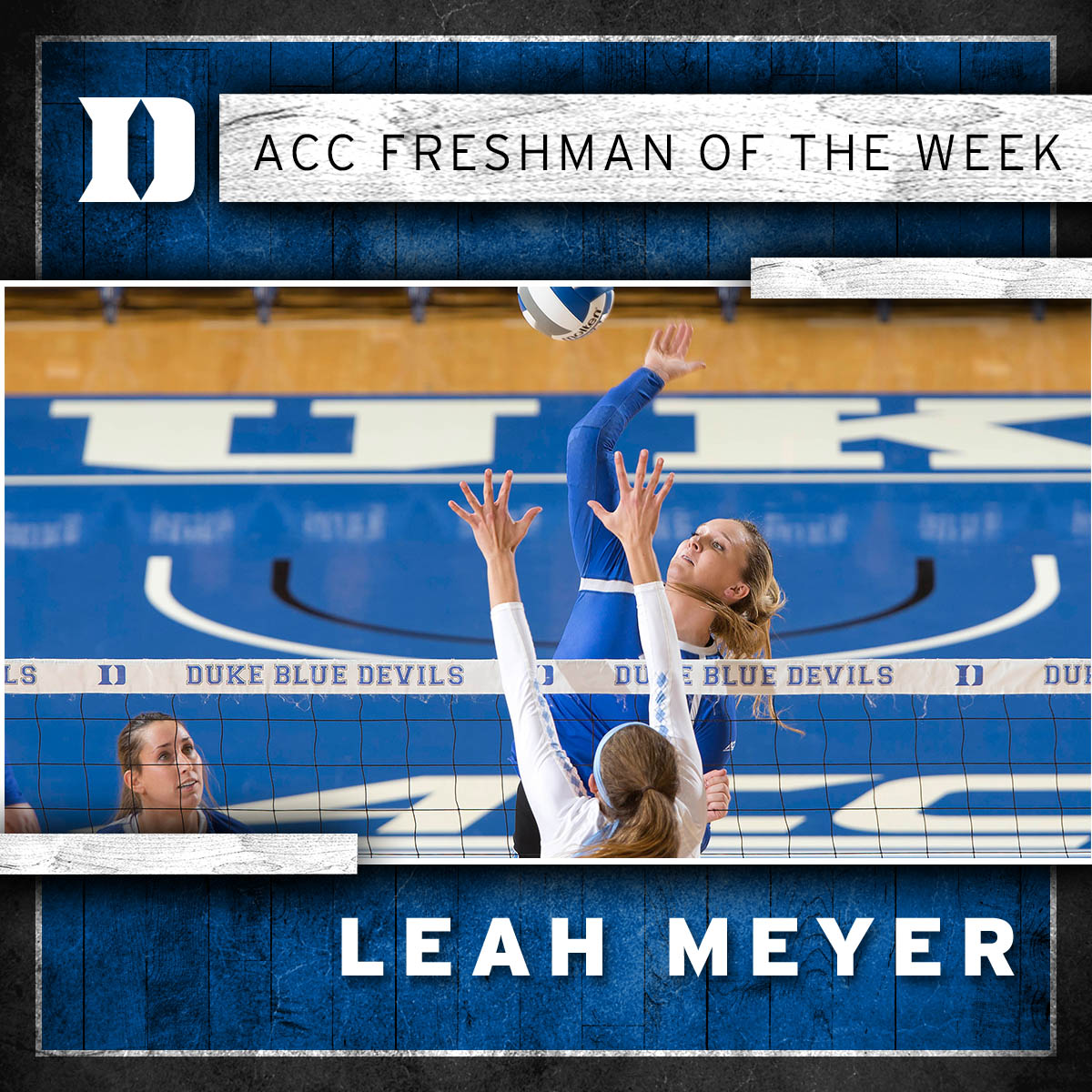 DukeVB's tweet photo. Shout to @leahmeyerrr for earning her third #ACC Freshman of the Week honor this season! #GoDuke https://t.co/WxHPfQiZk8