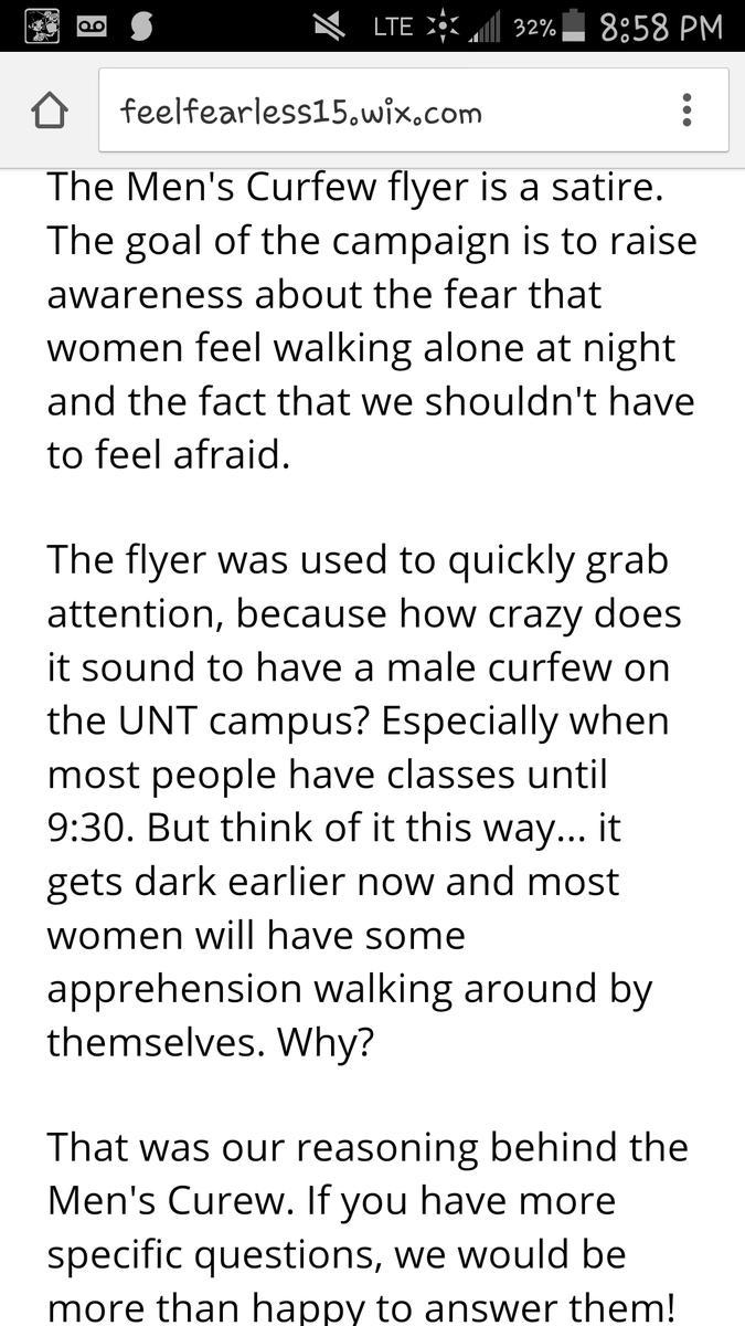 feelfearless15's tweet photo. This is an explanation for the "Men's Curfew" it was intended to be satire not serious . #feelfearless https://t.co/gClrLd8Ghk