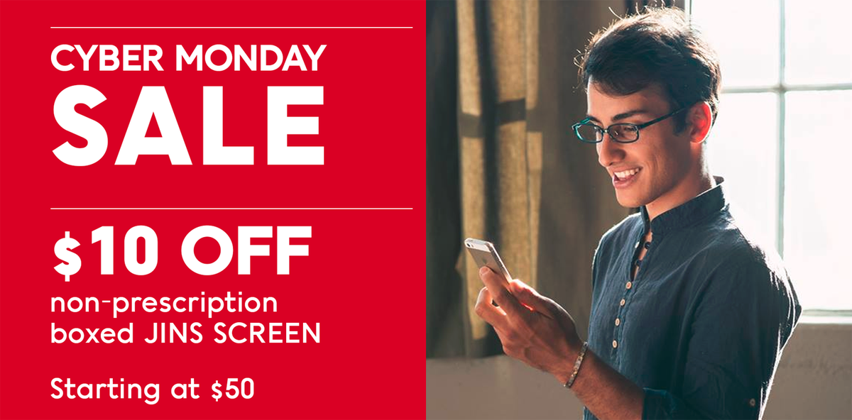 jinseyewear's tweet photo. Today only! #CyberMonday #sale. Save $10 off pre-boxed JINS SCREEN glasses. https://t.co/jez7FUX0ku #blockoutblue https://t.co/cFYDKRySc8