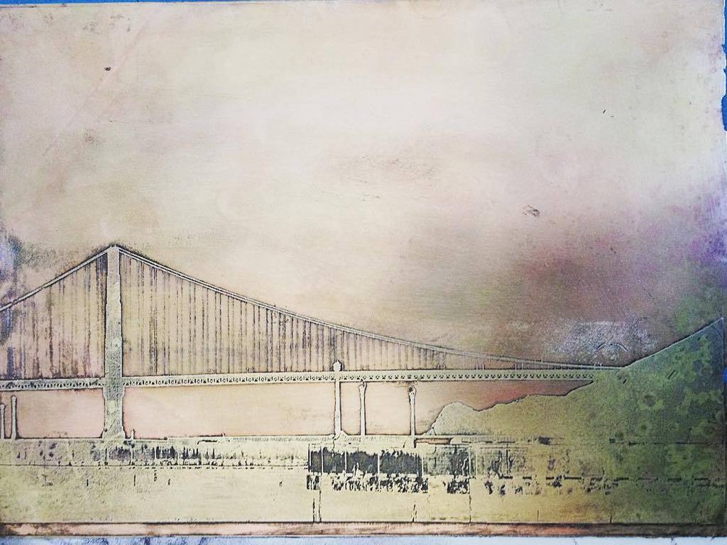 nottinbutaig's tweet image. Ouch.  Not a great picture, but I'm happy with the plate! #printmaking #acidetching #goldengatebridge #sanfrancisco…