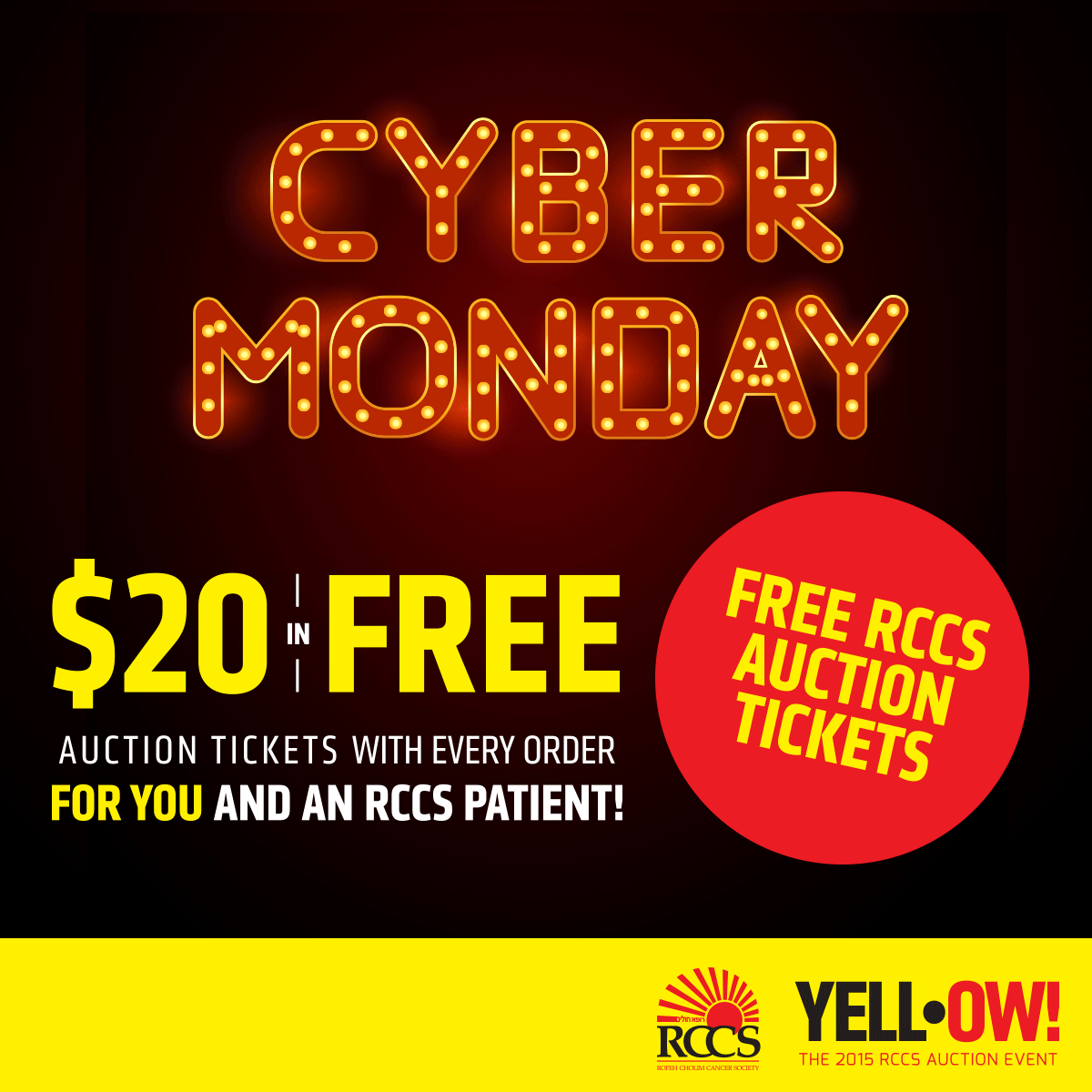 RCCScancer's tweet photo. -CYBER MONDAY DEAL-
Get $20 of free tickets on ANY order you make today! Join: https://t.co/lBLKRGrPDv #RCCSauction https://t.co/I6OI07y25F