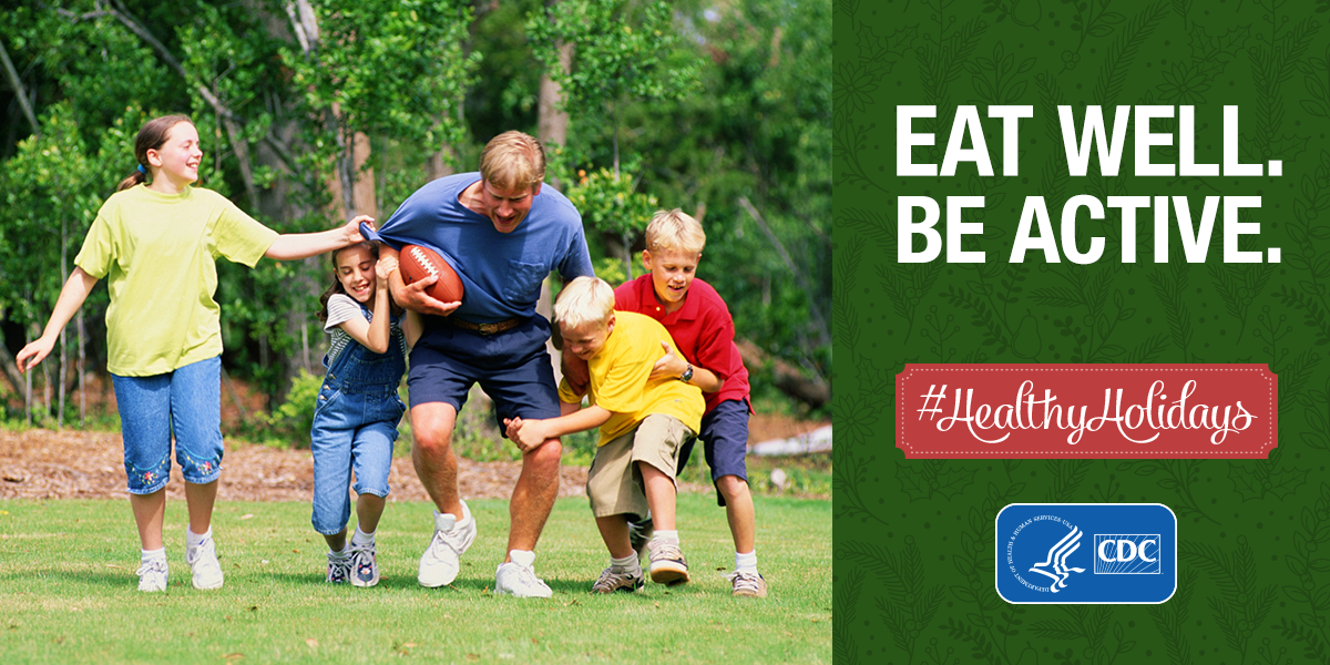 CDCgov's tweet photo. Don’t forget to be physically active &amp; eat healthy this holiday season. #HealthyHolidays https://t.co/TCeXHAeQ4c https://t.co/jN6Y4nt2VU
