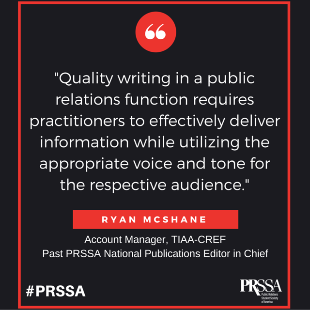 prssaofficial's tweet photo. .@ryanmcshane offers advice about the importance of quality writing within public relations. #PRSSA https://t.co/VyAF68E1wc