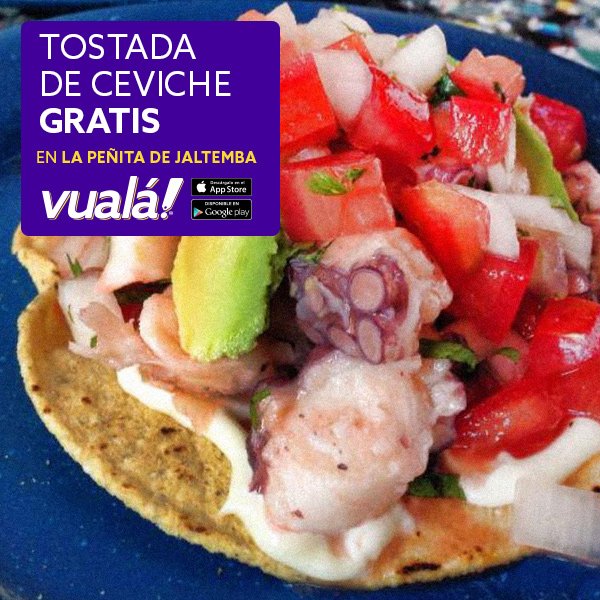 vualaapp's tweet photo. Tostada de Ceviche GRATIS presentando la app en #LaPeñitadeJaltemba #SiEsPromoEsVualá #PlayaDelCarmen #RivieraMaya https://t.co/Vx0Cxd4QLo