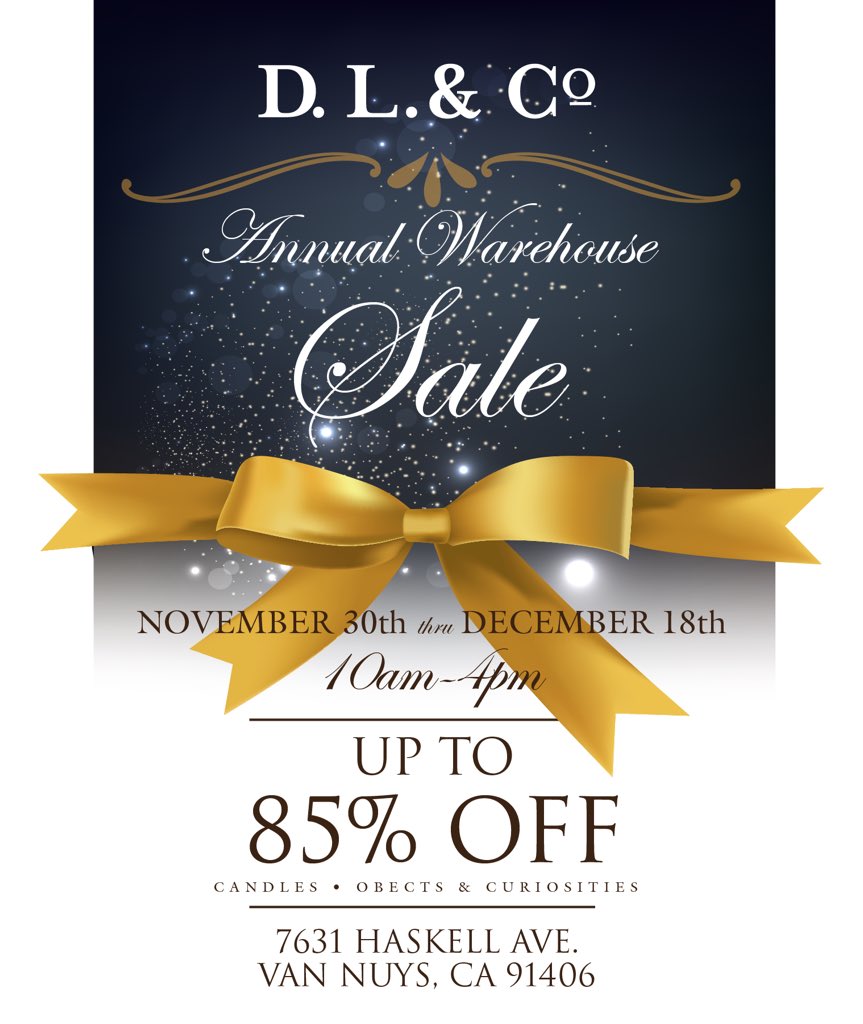 DL_Co's tweet photo. Annual warehouse sample sale starts Monday at our corporate office. 7631 Haskell Ave. Van Nuys, CA 91406. 🎁🎁🎁🎁 https://t.co/40QAHHb2Hv