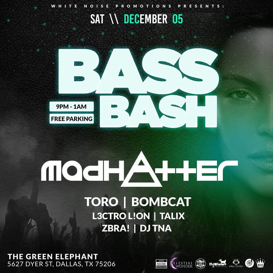 texasvillain's tweet photo. #BassBash 
This Saturday 
The One and Only @madhatter_musix 
 Tons of locals! 
Get your on tickets @whitenoise_TX pg https://t.co/BbAclq5rmN