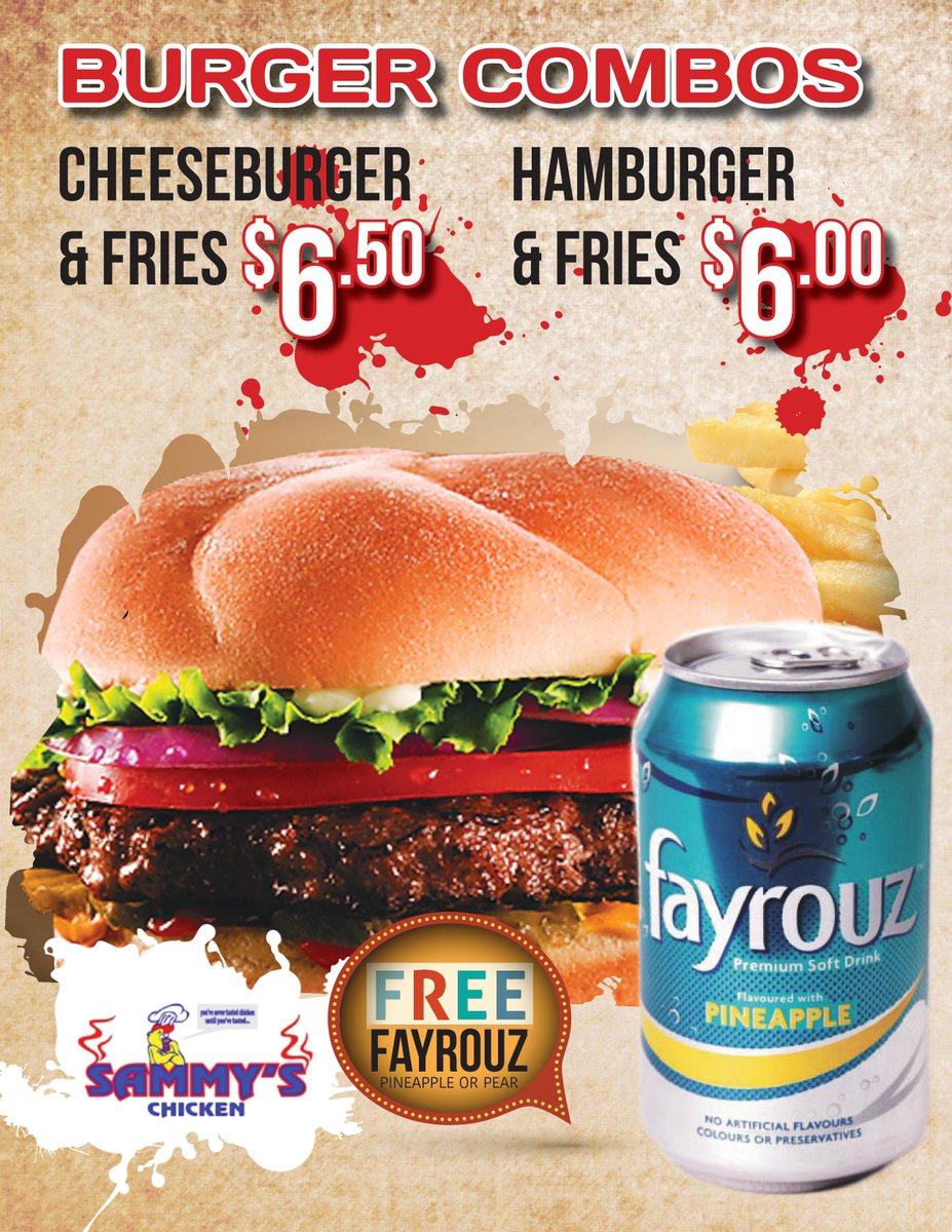 mydealstoday's tweet photo. Come And Taste Our New #Burger Combos at #Sammy's #Chicken! #lunch #dinnes #meals #Bahamas # https://t.co/GjsNjFMtJq
