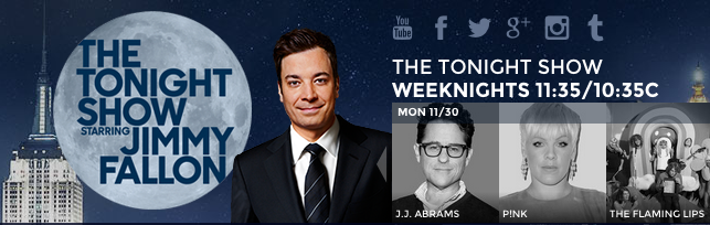 FallonTonight's tweet photo. TONIGHT: J.J. Abrams, @Pink &amp; music from @TheFlamingLips. Plus, @MindiAbair sits in! #FallonTonight https://t.co/syYCqOAGZj