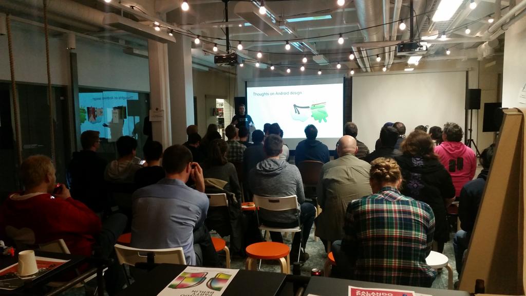 Zosonen's tweet photo. @ZalandoTech #Android meetup in #Zelsinki. Did I mention we are hiring? https://t.co/lOYcMX1dNf