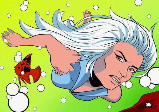 PocketFullOFish's tweet photo. Dolphin! My talented friend, Mar drew this for me. @Amydee826 #Dolphin @DCComics #BringBackDolphin https://t.co/hNAXovi8V4