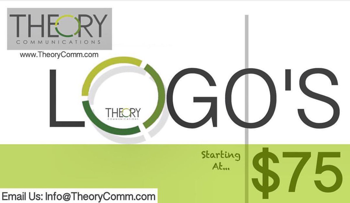 EricaLynn87's tweet photo. #Logos starting at $75! Contact #TheoryComm for your initial no fee, no obligation consultation! #Branding #PR https://t.co/a9iKM0i5IN