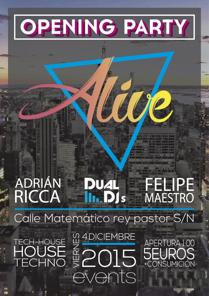A_METSumme's tweet photo. Nuevo concepto de musica electronica en Sevilla... ALIVE. Proximo dia Viernes 4 de Diciembre en la Sala Events. https://t.co/tyZZbiv5bg