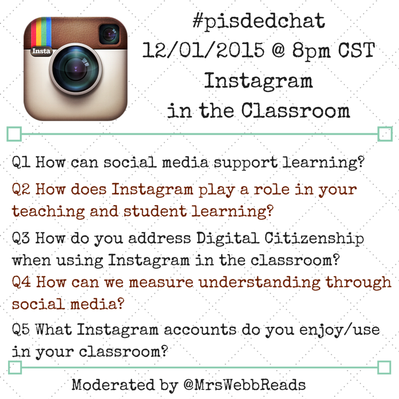 techclara's tweet photo. Let's chat about Instagram in the classroom! Join #pisdedchat tomorrow at 8pm CST with @MrsWebbReads! https://t.co/TJf5MBIole