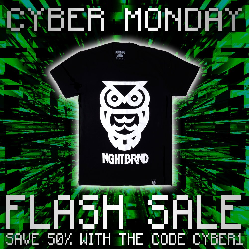 FLASH SALE! For the next hour, use the code CYBER1 for 50% off our Black/White NGHTOWL tee - nghtbrnd.com