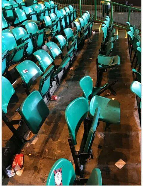 Awaydays23's tweet photo. Ajax destroy seats at Celtic last Thursday #AJAX https://t.co/4mhXta2OSd