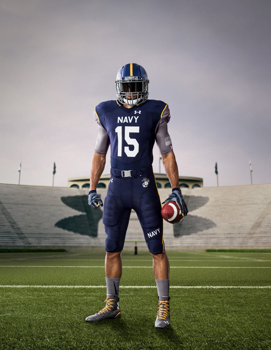 NavyAthletics's tweet photo. Mids to wear @UAFootball Navy Fleet unis/helmets for Army-Navy Game. 

More/purchase gear: https://t.co/pRGeioERcx https://t.co/m1c5KPWomF