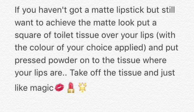 fashblogz's tweet photo. How to have matte lipstick with out actually having the matte lipstick👀😇💄💋 #girlstips https://t.co/METjtKgE6O