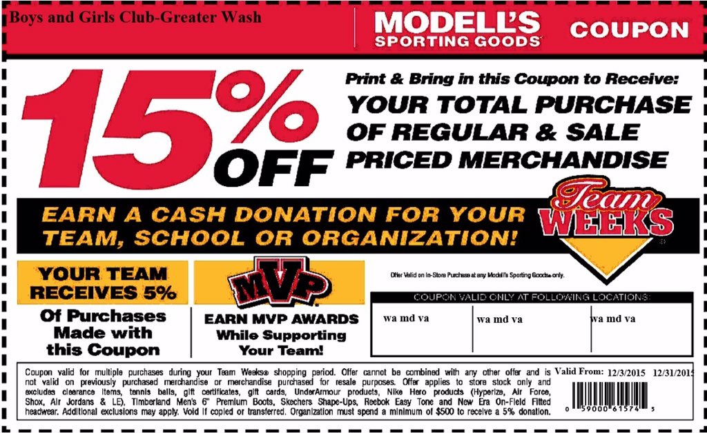 NextGen_Comm's tweet photo. Shop for a cause! 15% off at Modell's with this coupon! 5% of proceeds go to BGCGW. Effective 12/3-12/31. https://t.co/NZpCS34H9l