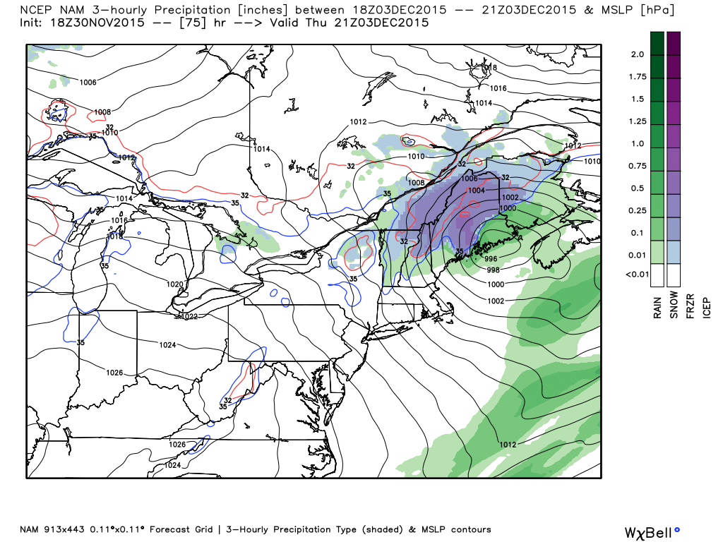 ericfisher's tweet photo. Not expecting any here in SNE, but there is at least a good snow chance for NNE late Wednesday/Thursday. Esp Maine https://t.co/GZCbd4E1Z2