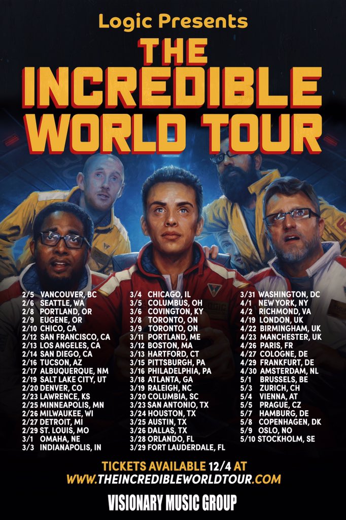 Logic301's tweet photo. Very excited to announce #TheIncredibleWorldTour. Tickets on sale this Friday! https://t.co/fRkxc3a8I7