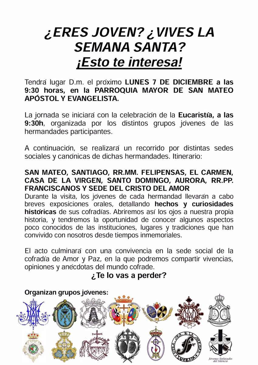 AmoryPazLucena's tweet photo. I Jornada de Juventud Cofrade de Lucena ¡Anímate! @lucenahoycom @GentedePaz1940 @SSenLucena https://t.co/X0aiqbR17Q