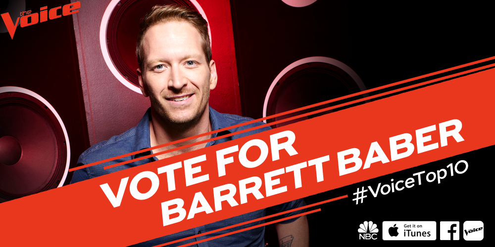 NBCTheVoice's tweet photo. RT if you’re laying down all your votes for @BarrettBaber tonight! https://t.co/23jhAHYj12