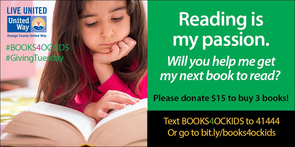 unitedwayoc's tweet photo. Share your plans for #GivingTuesday and #BOOKS4OCKIDS. Help us reach our goal. https://t.co/3TONPv1RNx https://t.co/5vLruqvOwD