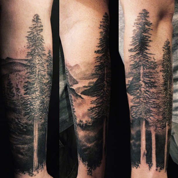 Full moon and forest tattoo - Tattoogrid.net