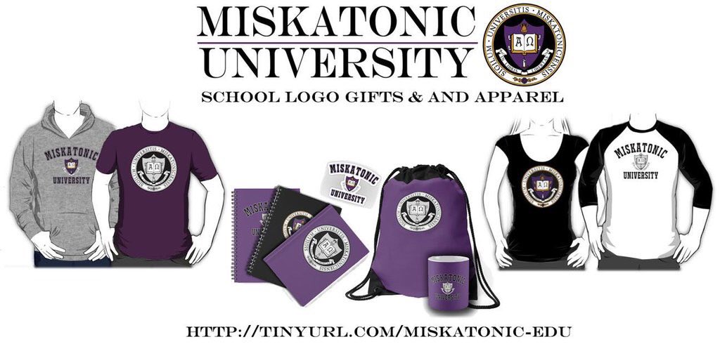 ChristianMilik's tweet photo. 20% store wide and more!  Get your Miskatonic gear today! #Cthulhu #lovecraft  https://t.co/juU3mQRrDF https://t.co/MrzCpO0gJf
