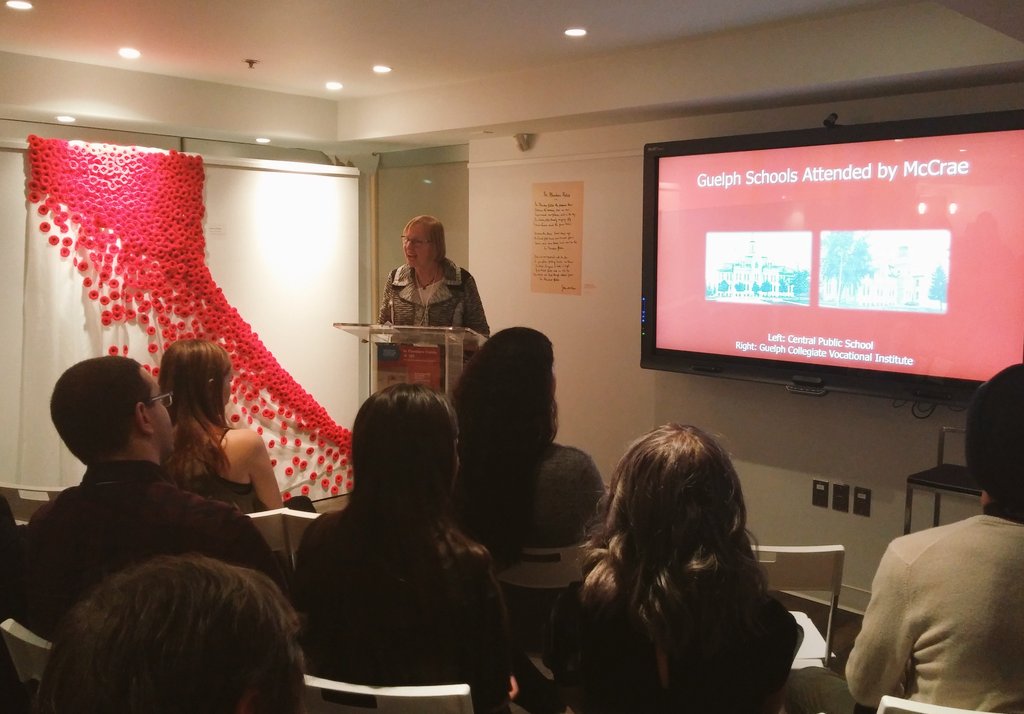 MLC_Research's tweet photo. Bev Dietrich, curator from @guelphmuseums, shares an overview of John McCrae's life @Flanders_100. https://t.co/2shNg9AN6a