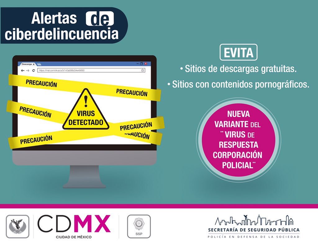 SSC_CDMX's tweet photo. #TipSSPDF Evita descargar en internet material pirata, podrías infectar tu computadora con un virus. https://t.co/R5cxVV96LB