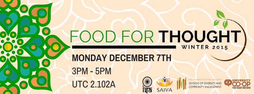 T-1 week till Food For Thought! Come out for free Indian food to fuel you through finals!