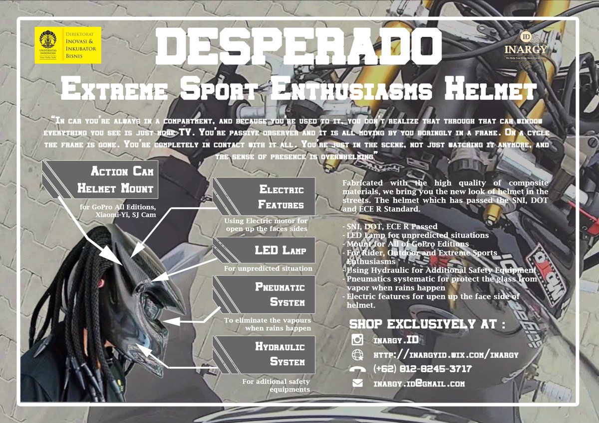 indiprm's tweet image. [DESPERADO] Extreme Sports Enthusiasm Helmet - Helm Komposit berkualitas tinggi utk Adventure @DIIB_Ui #IIEEUI2015