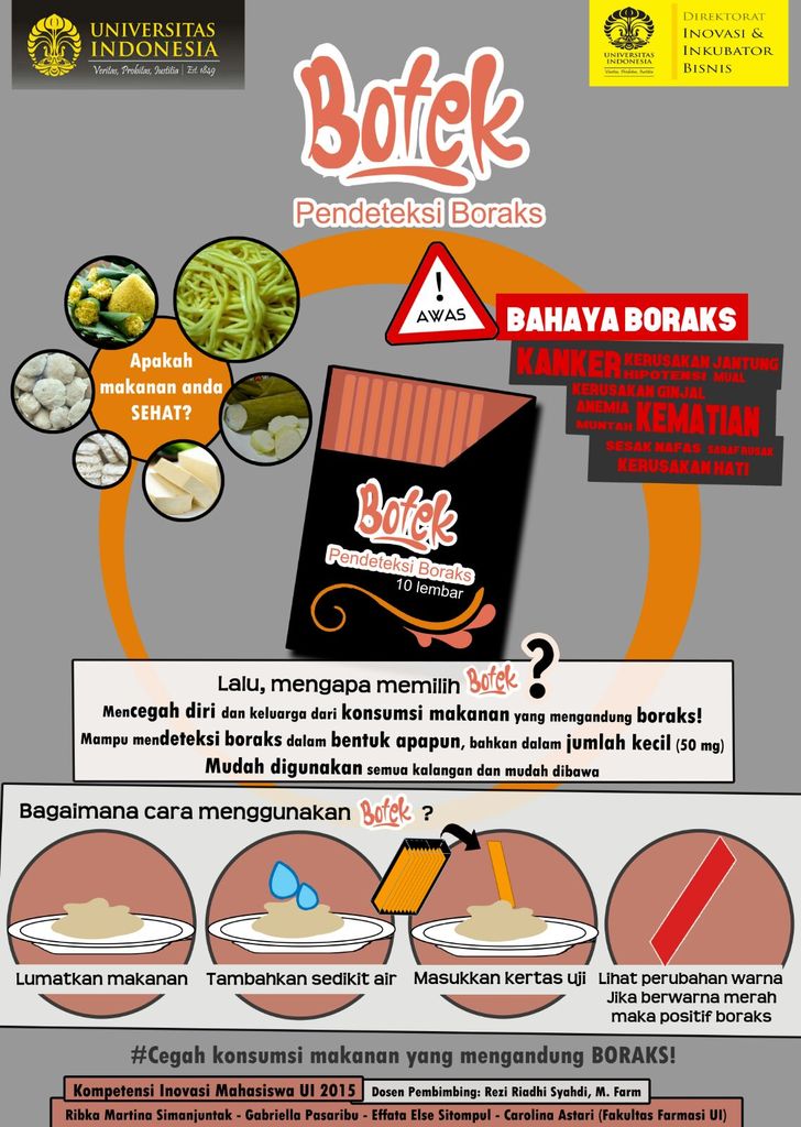 ribkamartina's tweet image. Botek : Alat pendeteksi boraks pada makanan sebagai solusi dalam pencegahan penggunaan Boraks @DIIB_Ui #IIEEUI2015