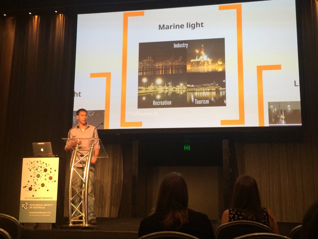 DrBrendanLanham's tweet photo. Damon Bolton shining some light on fish predation in an urban estuary #ESA15 @TheAMEELab https://t.co/RpkeZnIaFs
