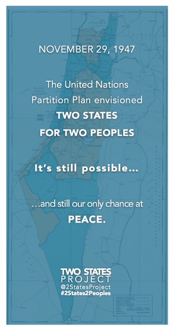 2StatesProject's tweet image. 68 years ago the @UN voted for a #2statesolution, which is still the only solution for #Israel &amp;amp; #Palestine. #peace