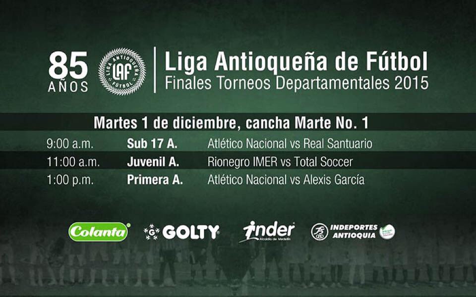 AntioquiaLAF's tweet photo. #FinalesLAF para el martes 1 de diciembre de 2015 en la Cancha Marte 1. #YoJuegoLiga https://t.co/Sx8HQIsjUY