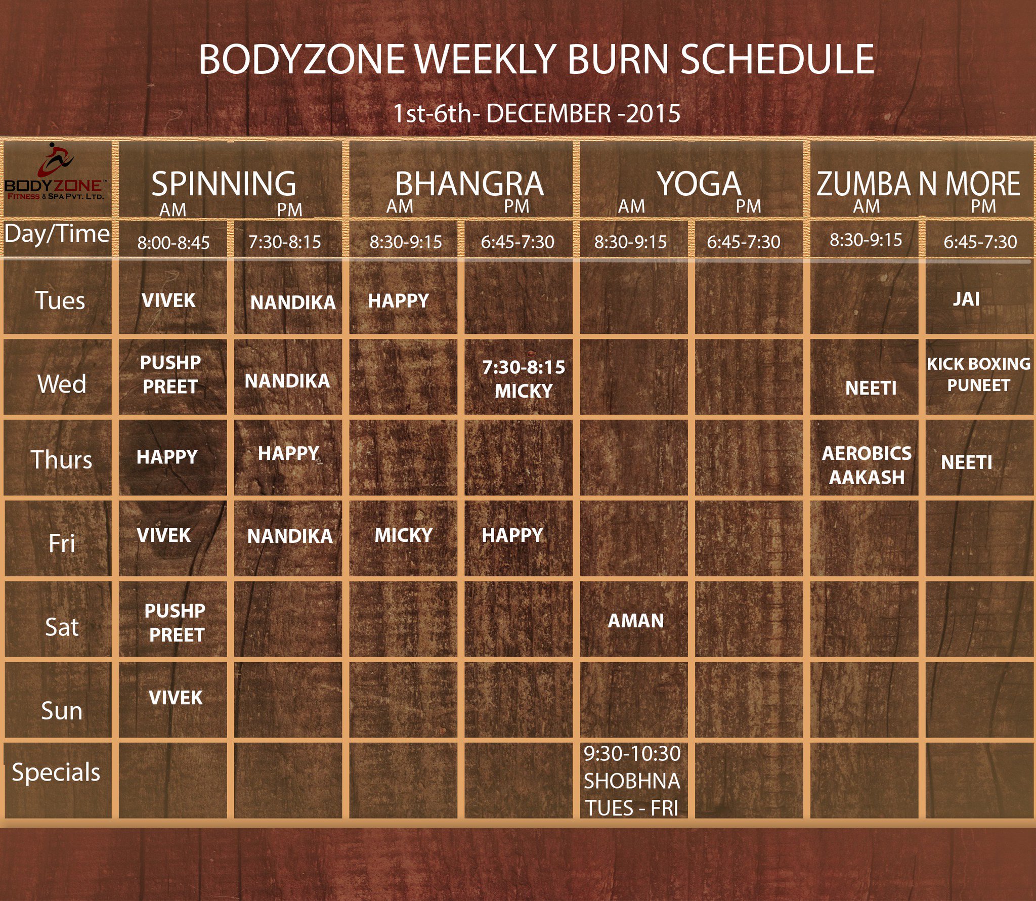 Body Zone on Twitter "All Rested ? Here's the weeks gymschedule