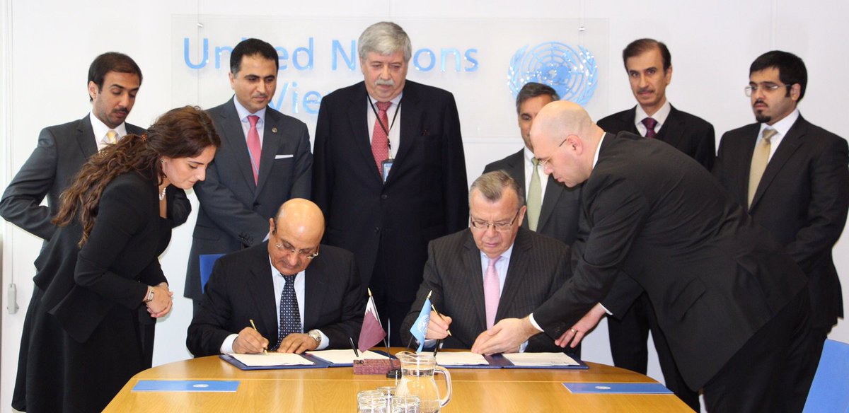 UNDoha2015's tweet photo. #Qatar pledges @UNODC to fund implementation of Doha Declaration of 13th UN #CrimeCongress. https://t.co/7fHNDF7WTH https://t.co/yMVpia4DCM