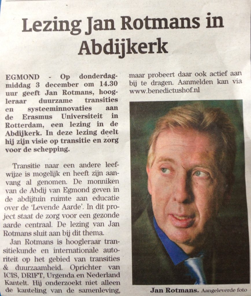Visie <a href="/janrotmans/">Jan Rotmans</a> op #transitie  en zorg voor aarde op Do 3 dec 14.30 in Egmond: benedictushof.nl
<a href="/HeilooEnergie/">Heiloo Energie</a>