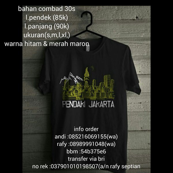 PendakiJakarta's tweet photo. T-Shirt Pendaki Jakarta
Combat 30s Sablon Plastisol
Hitam dan Merah Maroon
Harga &amp; CP in #Pict.
Closing 6 Des15 https://t.co/FLl4p7WO7k