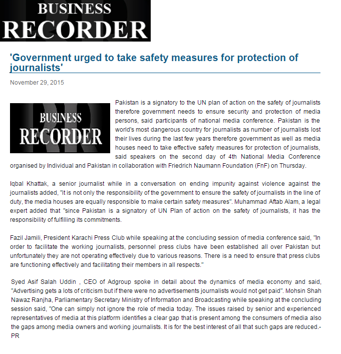 individualland's tweet photo. Government urged to take safety measures for protection of journalists #ILNMC #PakMediaTalks https://t.co/Wmb5Zit31S