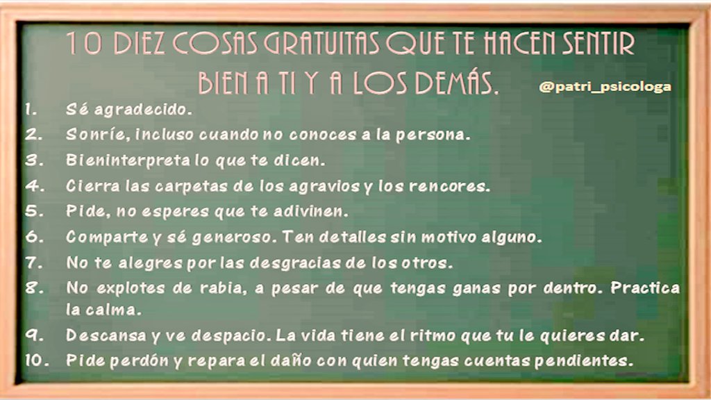 Patri_Psicologa's tweet photo. 10 cosas gratuitas que te hacen sentir bien a ti y a los demás. https://t.co/Fj5iYzNAe1