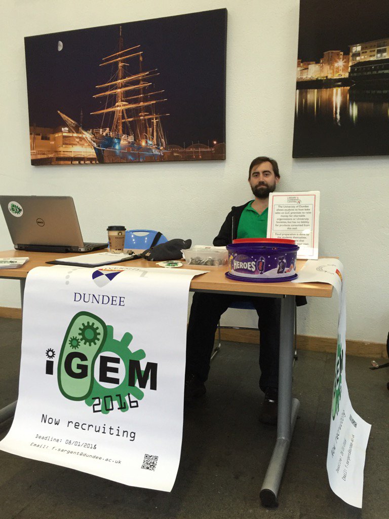 Apply to be part of Dundee iGEM 2016. Students from all schools welcome. Level 3 and Level 4. Library foyer today.