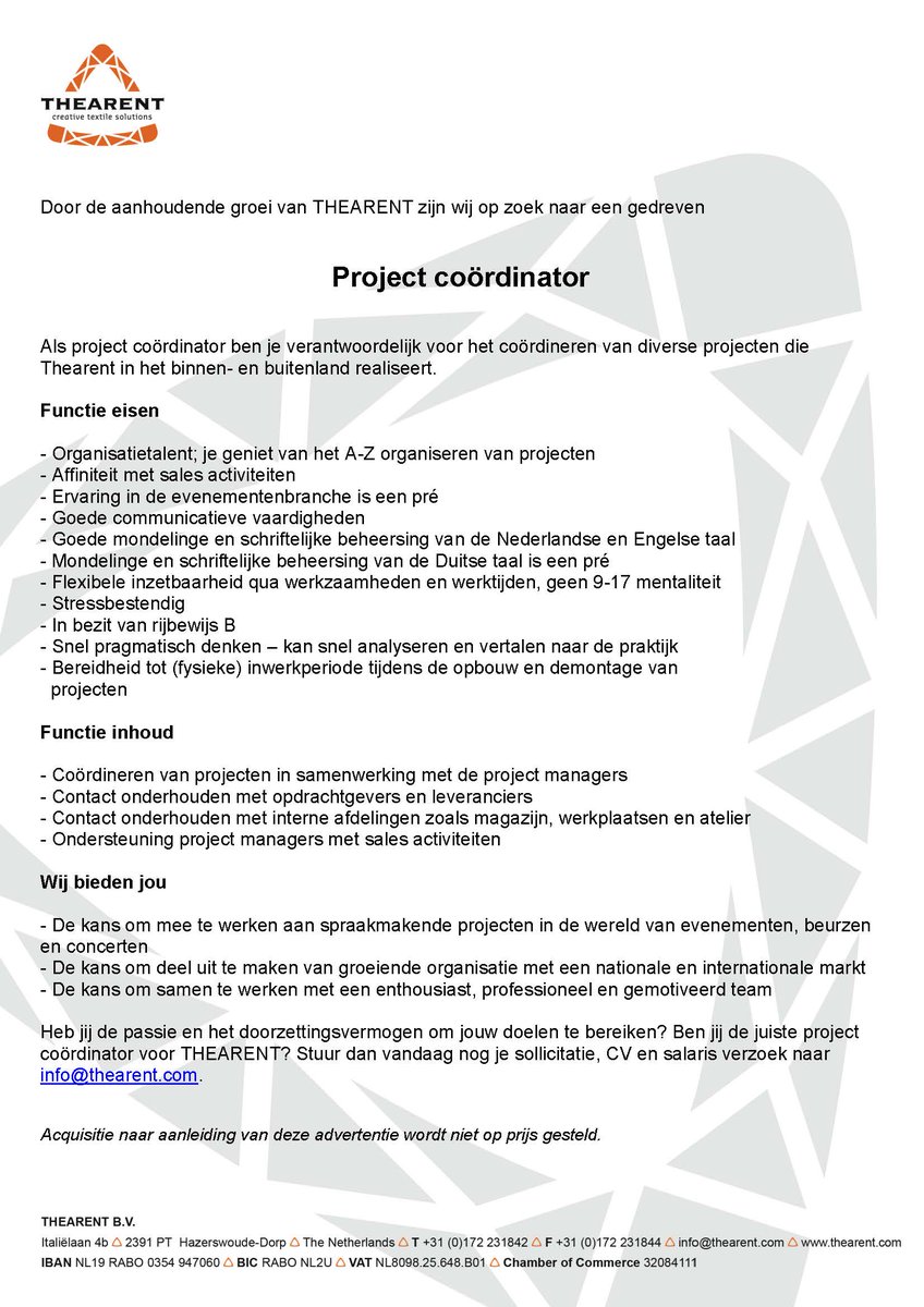 Gezocht: Project Coördinator!
#vacature #nationaal #internationaal #projecten #uitdaging
thearent.com/#!jobs/c1bcq