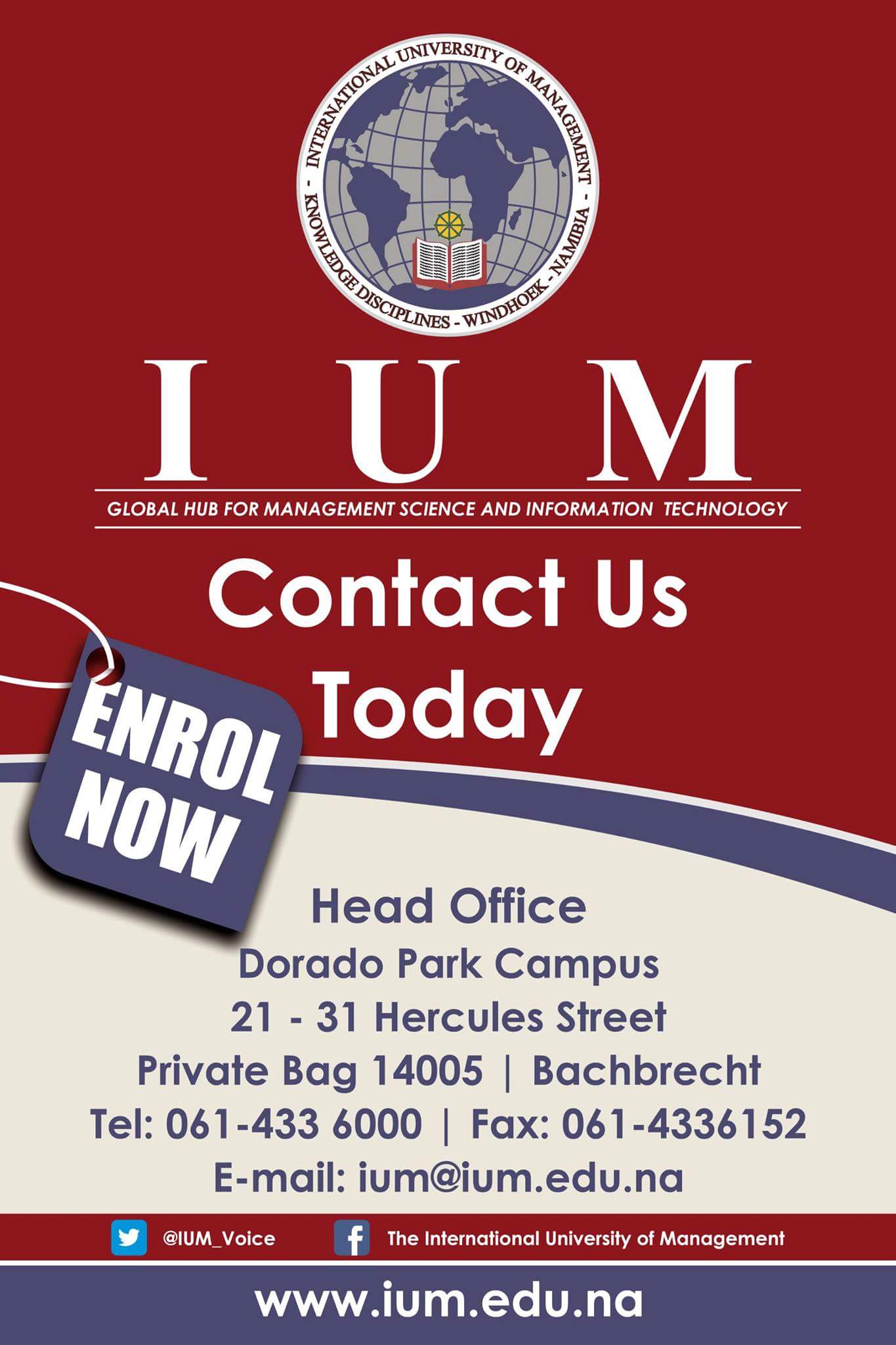 The International University of Management (IUM) on Twitter: "Contact us  Today!! https://t.co/ciUq9CmzVH" / Twitter